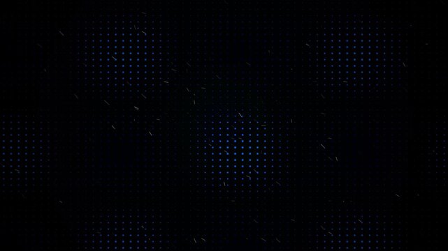 Abstract blue dots pattern with glowing particles streaking across a dark digital background, creating a futuristic technology animation