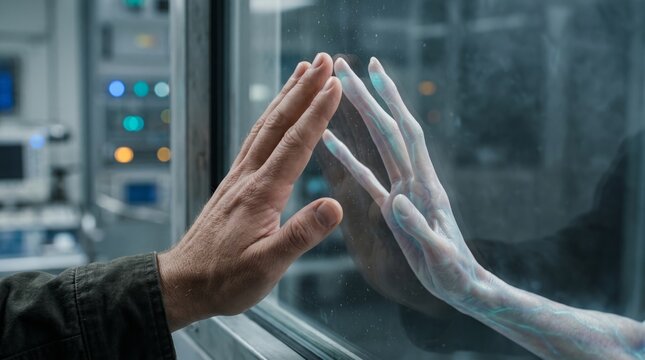 Human and Alien Hands Touching through a Transparent Barrier