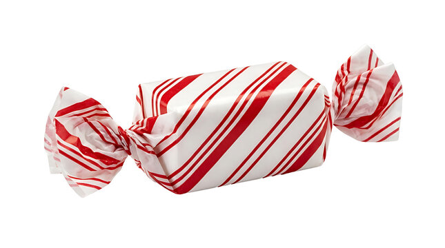 Red white striped wrapped candy peppermint sweet treat isolated photo