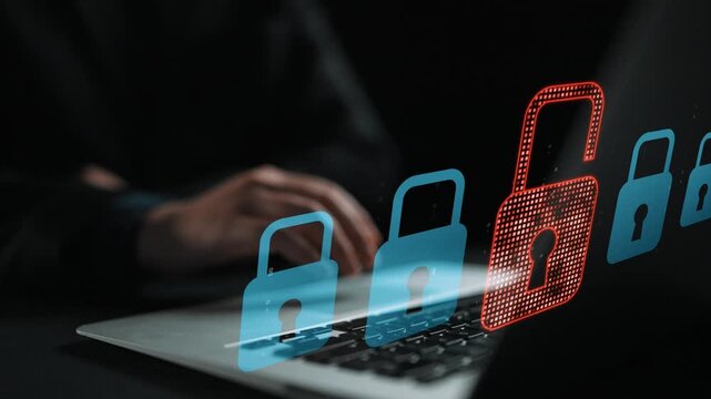 Digital security concept illustrating a cybersecurity breach, with a red unlocked padlock indicating data exposure among secure systems, emphasizing system vulnerability and risk Marrow