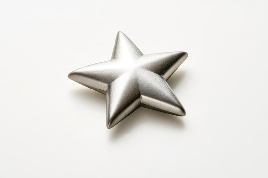 Minimalist silver star ornament on a white background, crisp lighting and smooth metallic surface