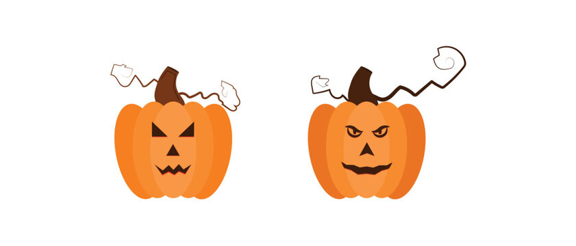 Jack-o'-Lantern Carved Pumpkin Faces Illustration Set