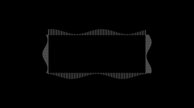 Abstract white lines forming a dynamic rectangular frame on a black background, resembling a modern audio visualizer or equalizer graphic animation