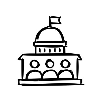 parliament assembly with citizens crowd icon sketch illustration