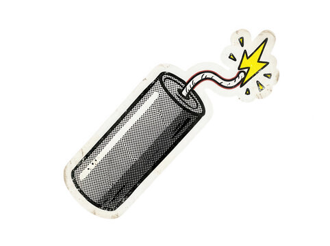 Vintage style cartoon dynamite stick illustration isolated on transparent background with retro halftone texture and explosive spark