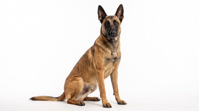 Belgian malinois dog sitting on a white background