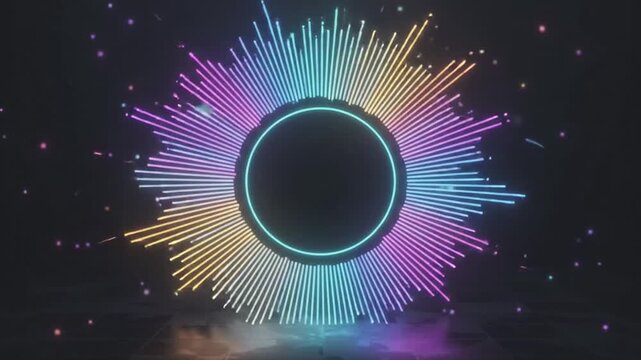 Glowing circular audio spectrum equalizer pulsing with floating