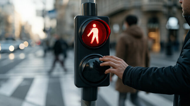 Urban crosswalk with illuminated red ped 1