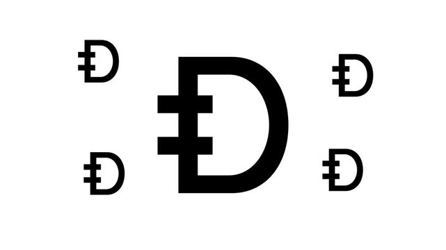 Large black dirham symbol zooms in and out at the center, surrounded by four small copies. Seamless looped 4k animation on white background