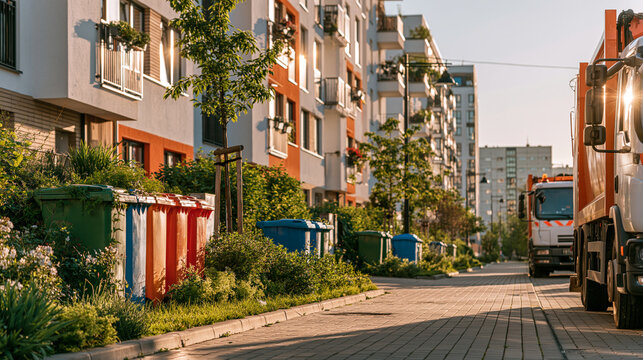 Modern urban recycling infrastructure in a clean residential area