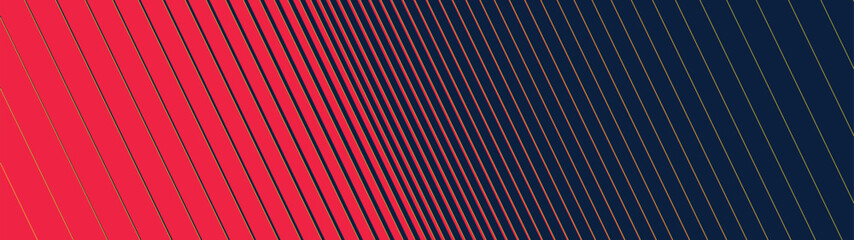 Plakat Dynamic cyberpunk banner featuring abstract halftone gradient transition of striped diagonal red lines and sharp linear distortion tracks arranged into bold brutalism kinetic corporate sports cover