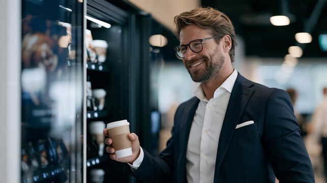 Man collecting a paper cup of coffee fro 4