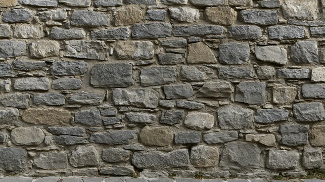 Stone wall texture with rough limestone blocks and crumbling lime mortar, showing weathered chisel marks for old masonry backgrounds
