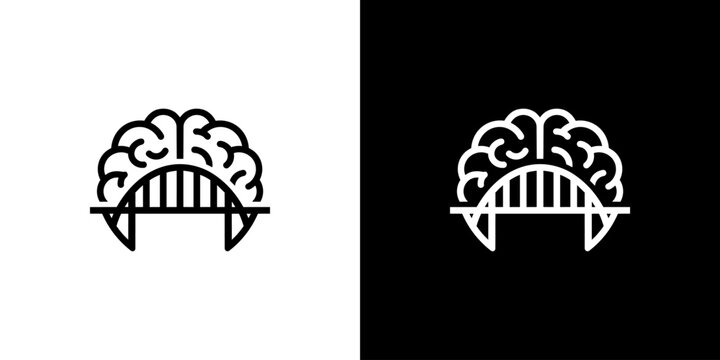 A creative and artistic graphic illustration of a brain combined with a bridge, representing intelligence and connectivity, in both white and black backgrounds