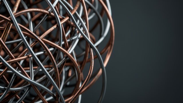 abstract metallic wires and filaments complex texture studio shot for technology science or corporate advertising backdrop
