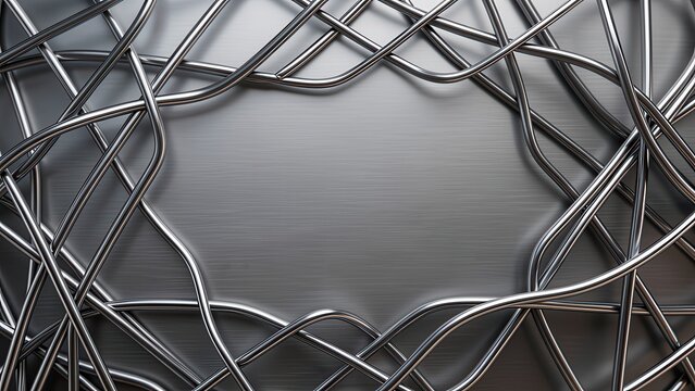abstract tangled metallic wires and filaments background texture industrial sheen premium studio backdrop for technology advertising