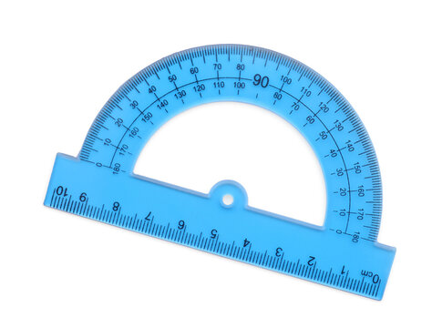 One plastic protractor isolated on white, top view