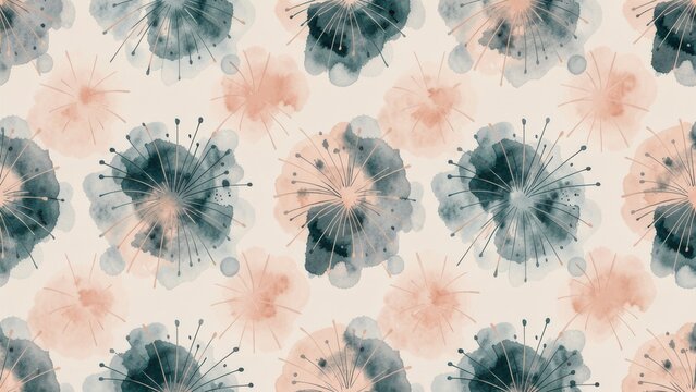 seamless abstract watercolor background pattern with soft bokeh spots and delicate lines in muted turquoise salmon and blue for luxury branding website design