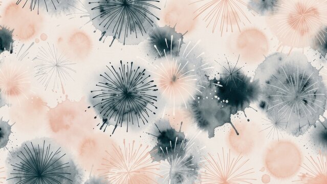 seamless abstract watercolor background pattern with soft bokeh spots and delicate lines in muted turquoise salmon and blue for luxury branding website design