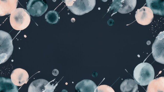 ethereal watercolor spots and splashes on midnight blue seamless background for luxury branding invitation design