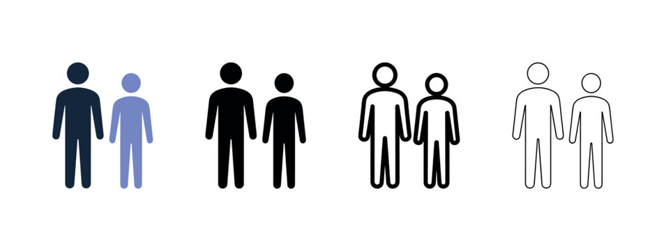 Two people standing side by side icon set silhouette