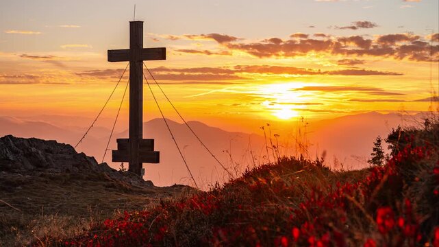 Sonnenuntergang Rennfeld - Hochsteiermark - Steiermark - &Ouml;sterreich - Gipfelkreuz Zeitraffer - Herbst