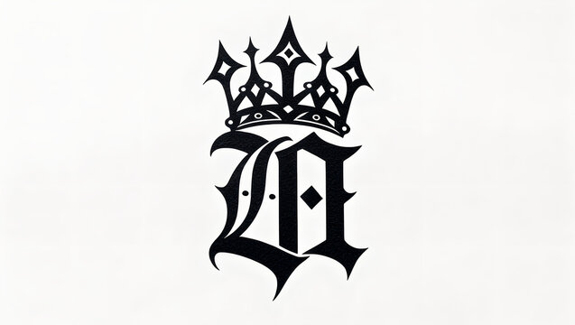 Gothic letter A combined with a royal crown symbol in black ink style.