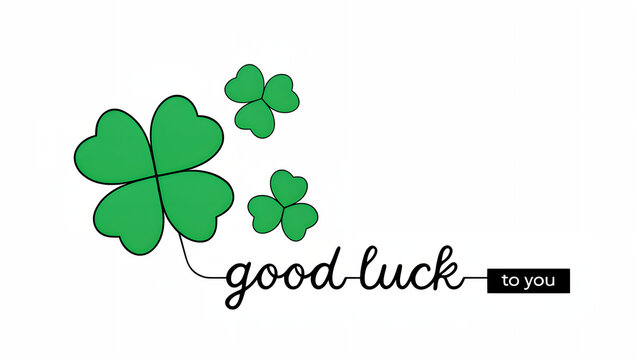 Four leaf clover illustration with good luck greeting text for greeting cards.