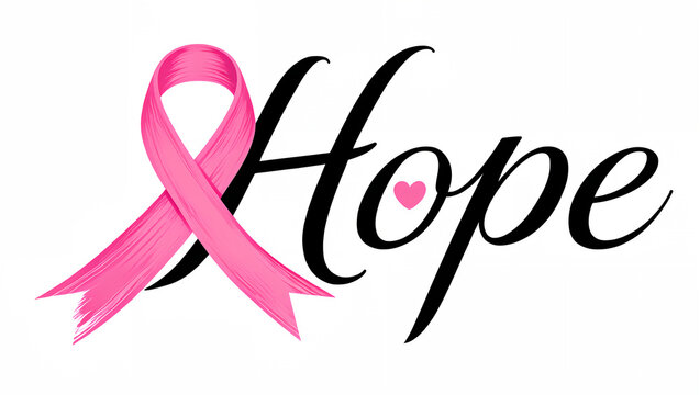 Pink ribbon symbol with hope text for breast cancer awareness month campaign illustration.