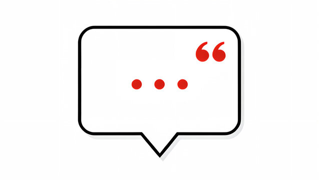 Minimalist speech bubble icon with quotation marks and dots for digital communication design.