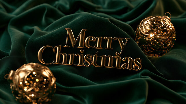 Luxury emerald green gold foil Merry Christmas text background copy space