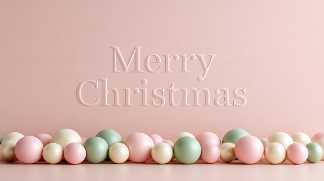 Soft pastel Merry Christmas 3D text background with copy space