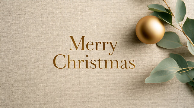 Merry Christmas minimalist Nordic background with gold typography copy space