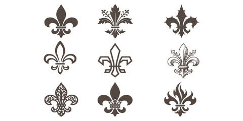 Collection of vintage heraldic fleur de lis decorative elements and royal ornaments for design vector illustration. © Design House