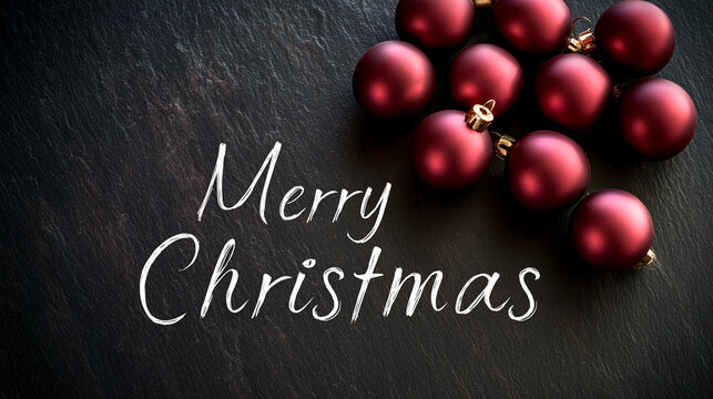 Moody Merry Christmas text background burgundy ornament copy space
