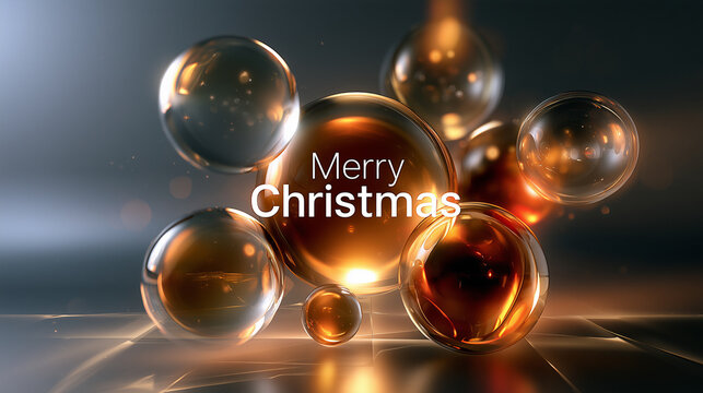 Abstract glassmorphic Merry Christmas glowing text background copy space