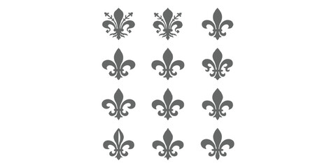 Set of grey vintage fleur de lis heraldic lily symbols royal ornament graphic vector illustration. © Design House