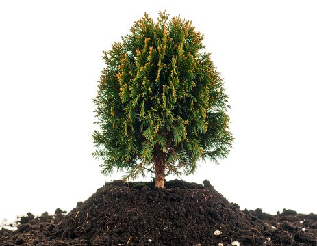 Young tree growing out of a small mound of soil
