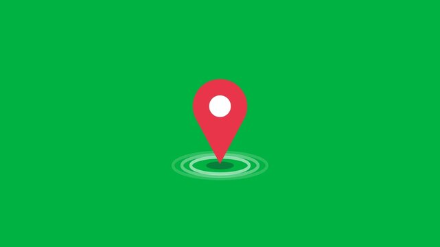 Map pin dropping and bouncing with ripples on a green screen
