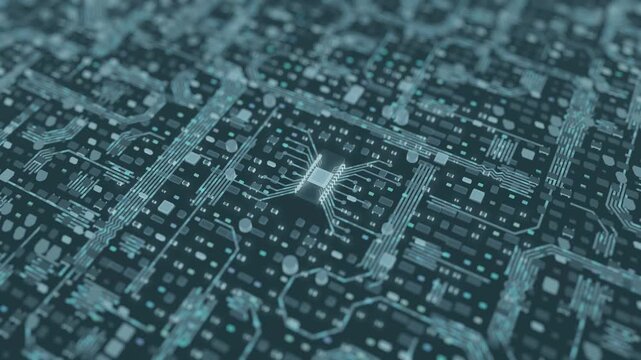 Small Microcontroller Connected to a Dense Cyan Electronic Circuit Network