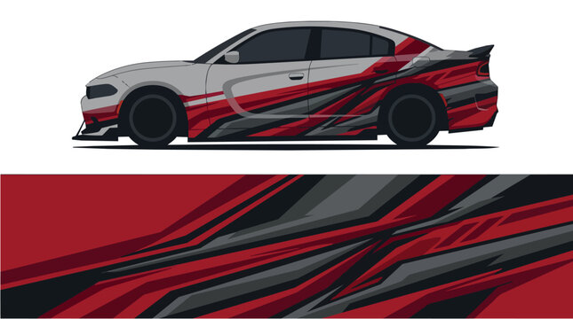 Car Wrap Design with Aggressive Red Black Racing Livery