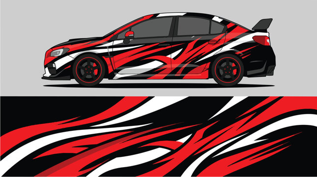 Car Wrap Design with Aggressive Red Black Racing Livery Decal