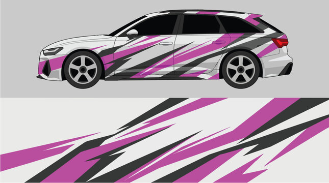 Car Wrap Design with Dynamic Black and Pink Racing Livery
