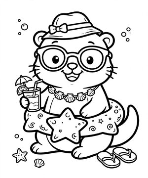 Cute Otter with Floatie Summer Coloring Page