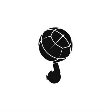 Black soccer ball and whistle silhouette, minimalist football referee icon, sports officiating symbol for fair play and game rules