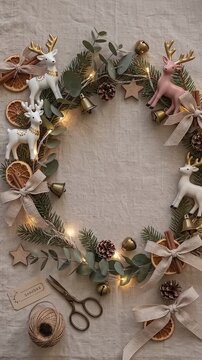 Christmas wreath flat lay