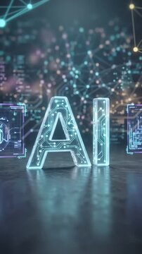 Glowing AI letters and network