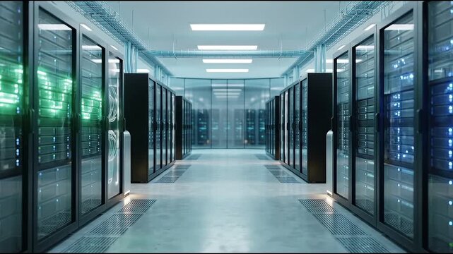 Empty server room corridor