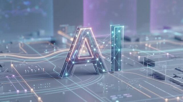 Glowing AI on electronic circuit