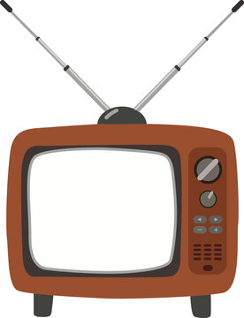 Retro television set with rabbit ear antennas, brown casing, and control buttons